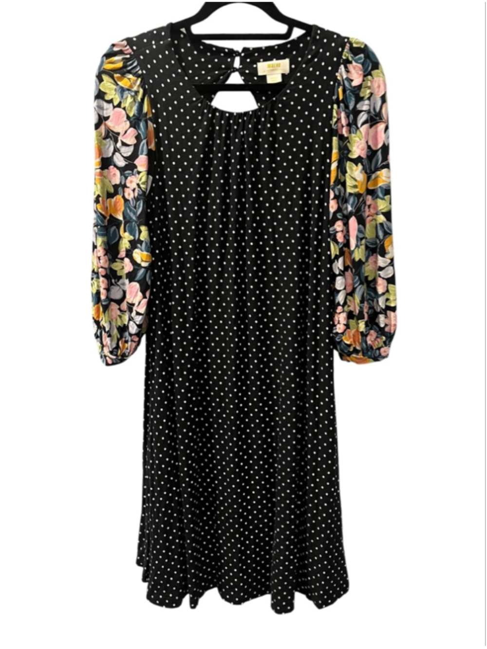 Anthropologie Maeve Sawyer Polka Dot Floral Balloon Sleeve Dress Black Small